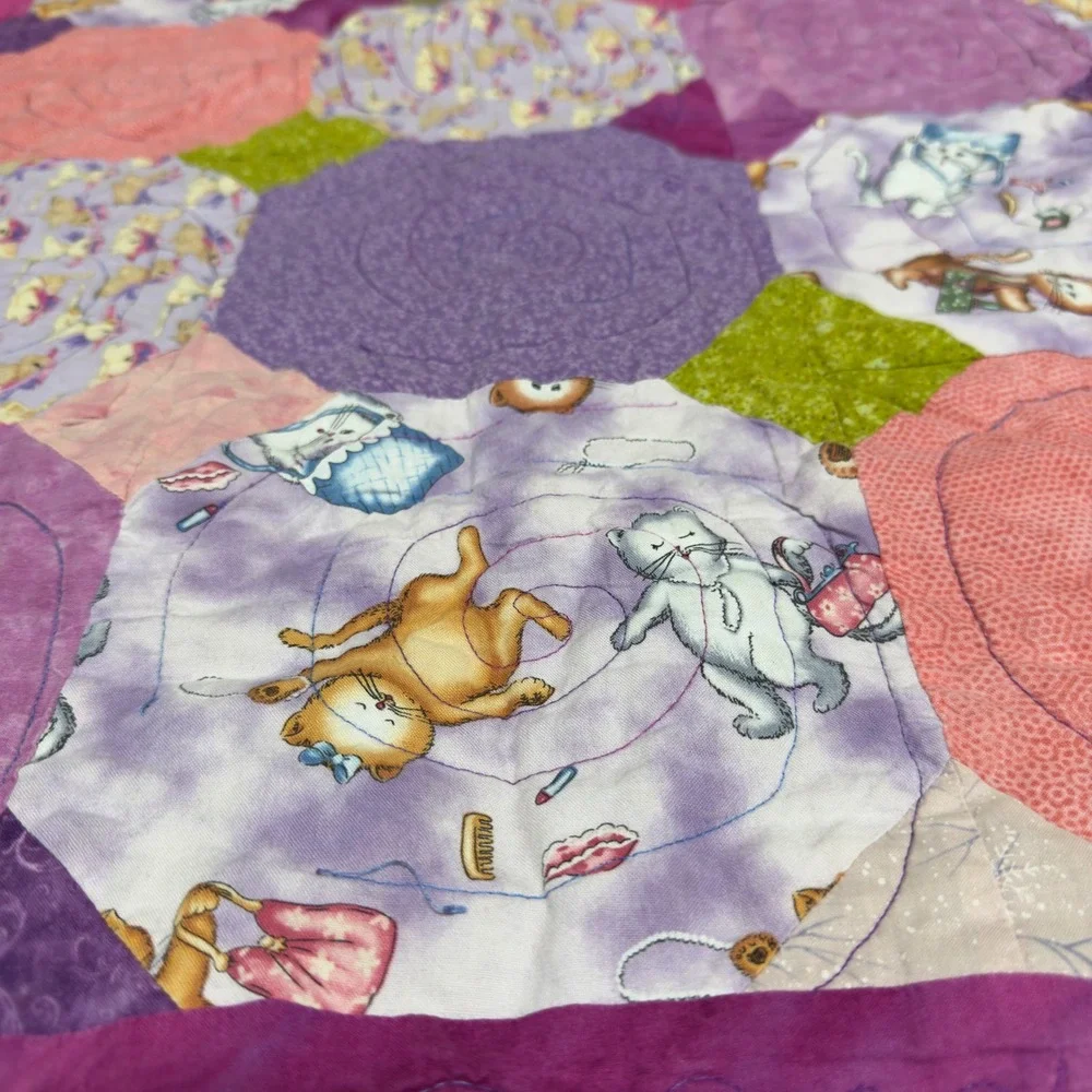 Denton Quilt Guild  Cat Lady Cotton Patchwork Purple Cat Print Makeup Purses‎